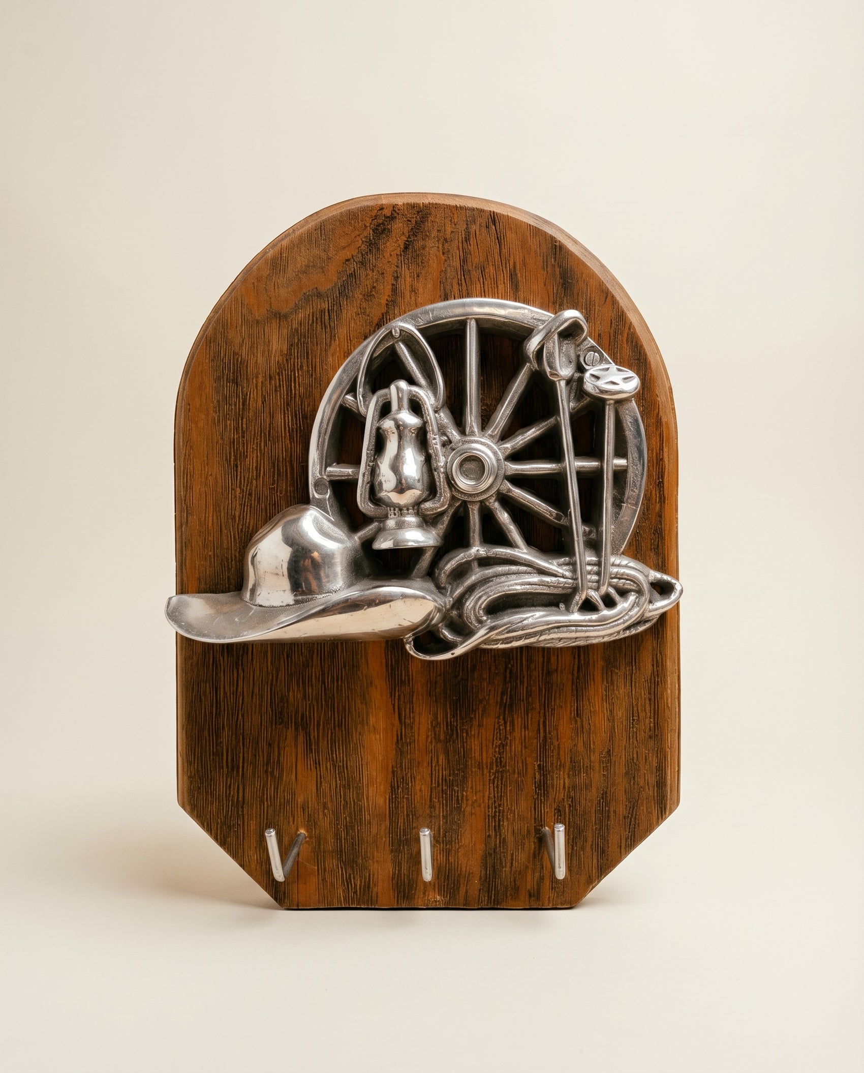 Vintage Western Cowboy Hat & Wagon Wheel Wall Hook Rack