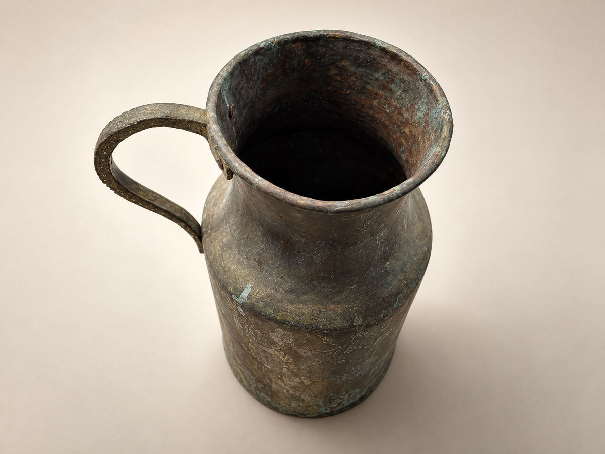 Antique Hand-Hammered Copper Milk Churn with Iron Handle