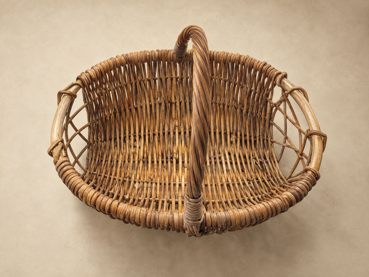 Large Vintage Willow Gathering Basket with Arched Handle