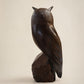 Hand-Carved Wooden Owl Sculpture on Natural Wood Base