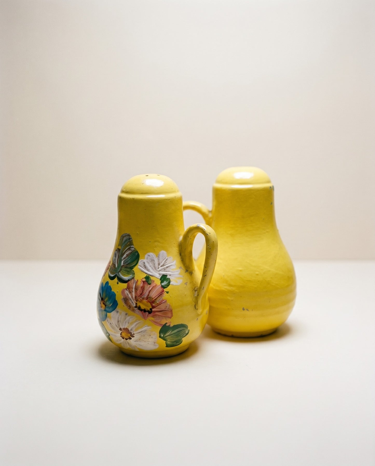 Vintage Hand-Painted Yellow Salt & Pepper Shakers (Floral Motif)