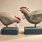 Pair of Rustic Wooden Hen Figures with Hanging Eggs