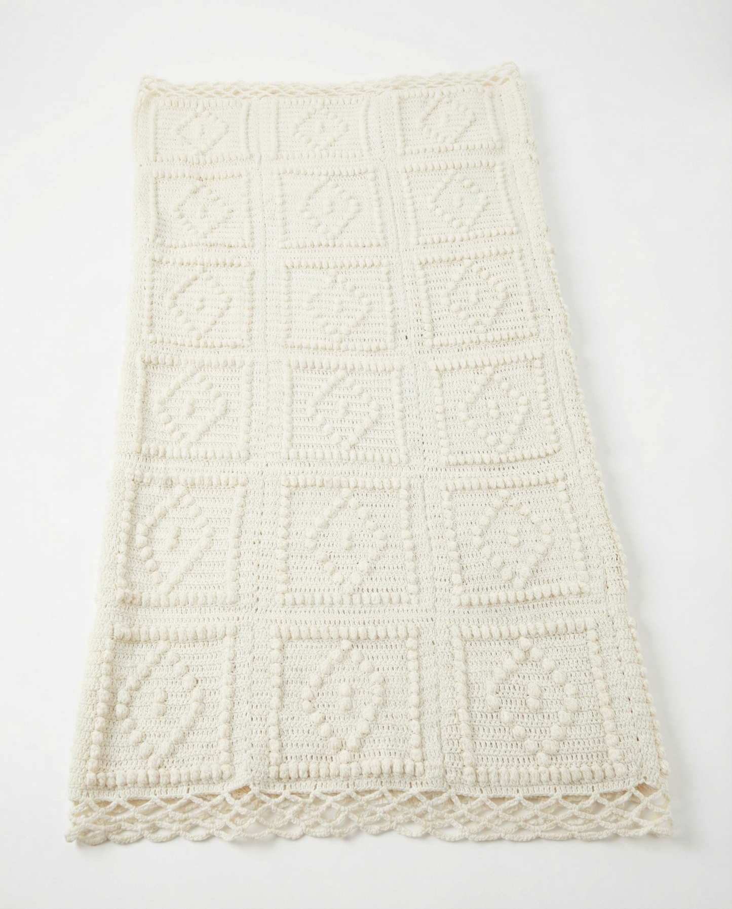 Vintage Hand-Crocheted White Afghan Blanket (54" x 85")