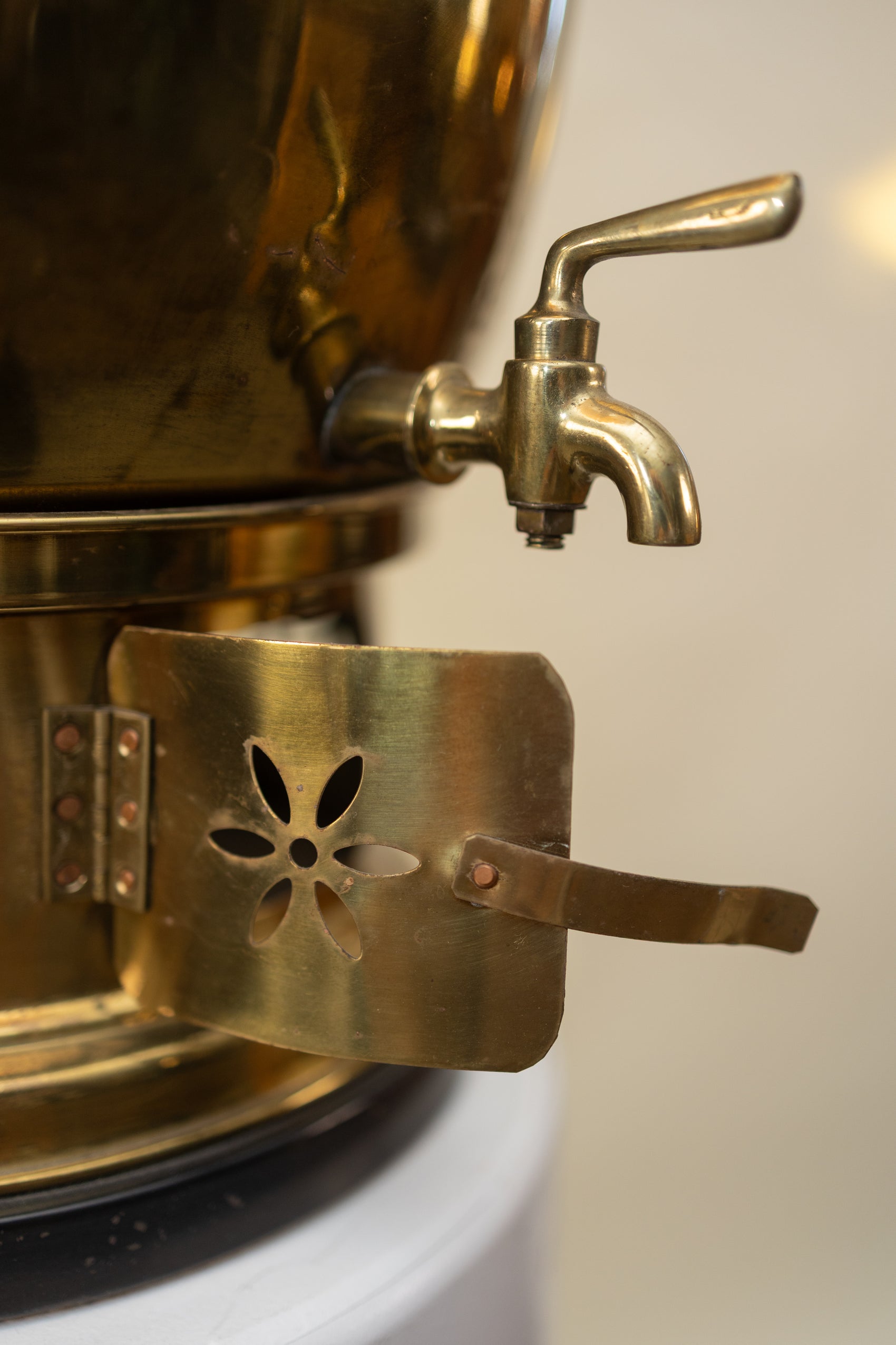 Vintage Brass Samovar-Style Lamp w/ Pleated Linen Shade