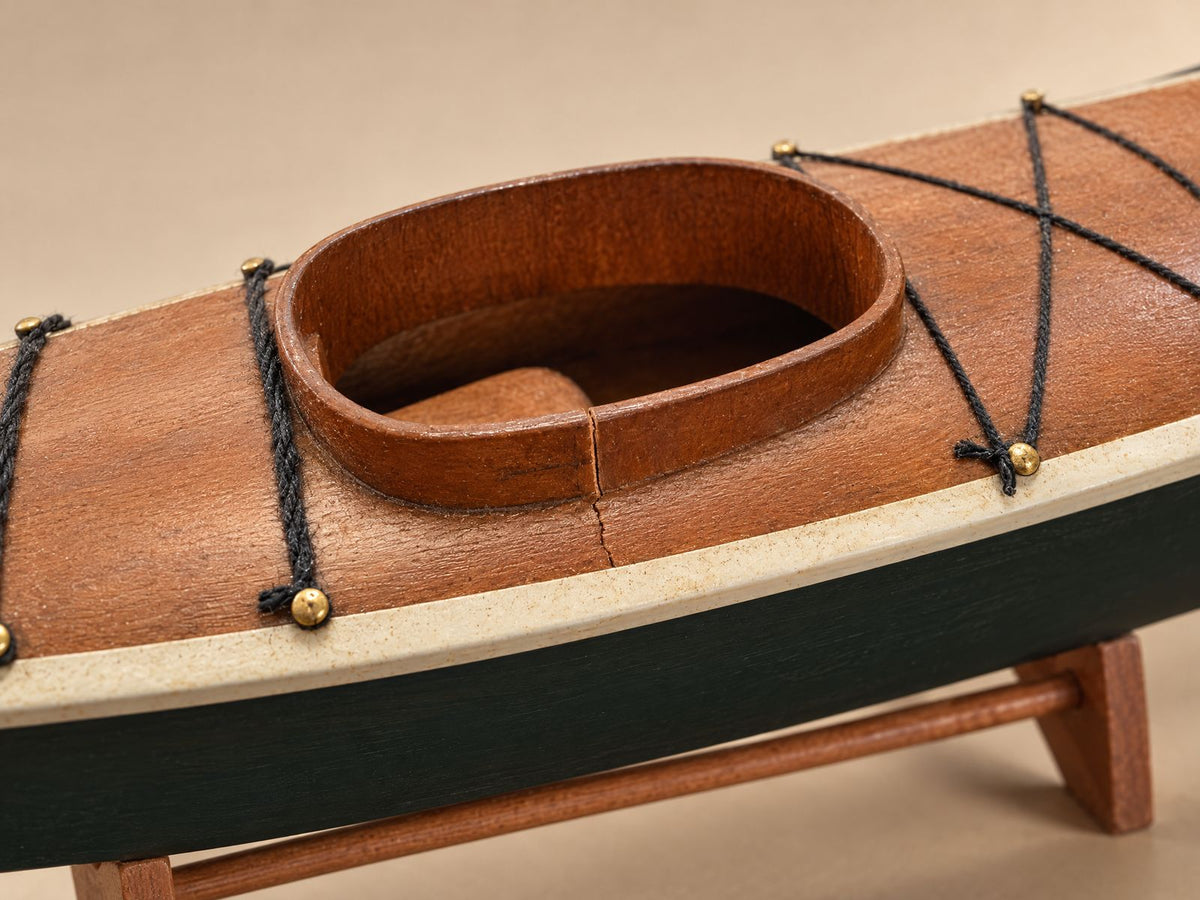 Vintage Wooden Kayak Model with Display Stand