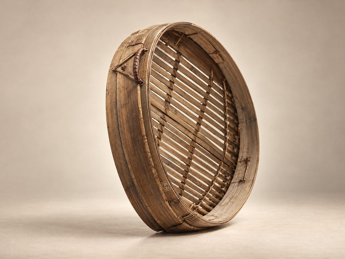 Vintage Handwoven Bamboo Winnowing Basket