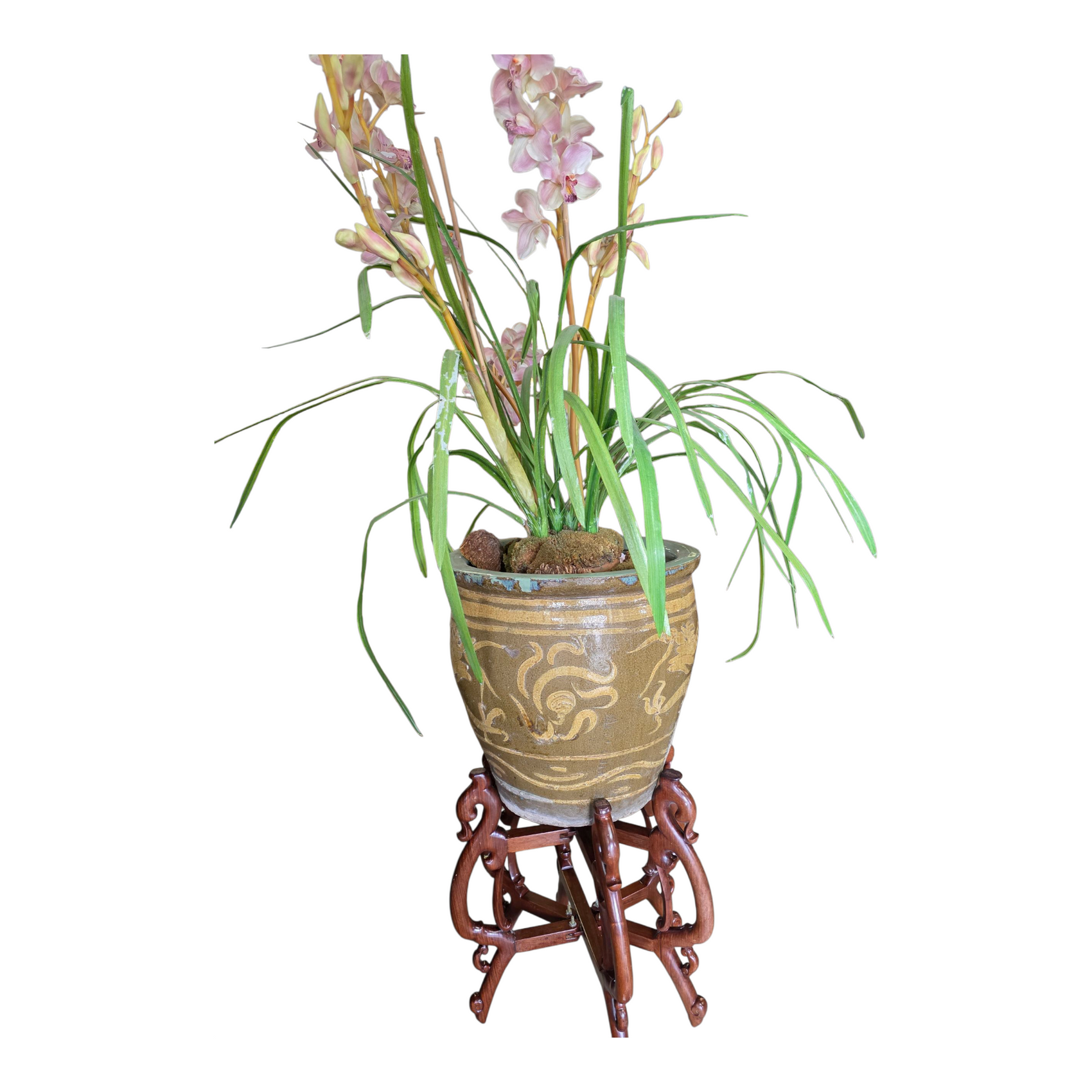 Pot and Stand with Silk Irises