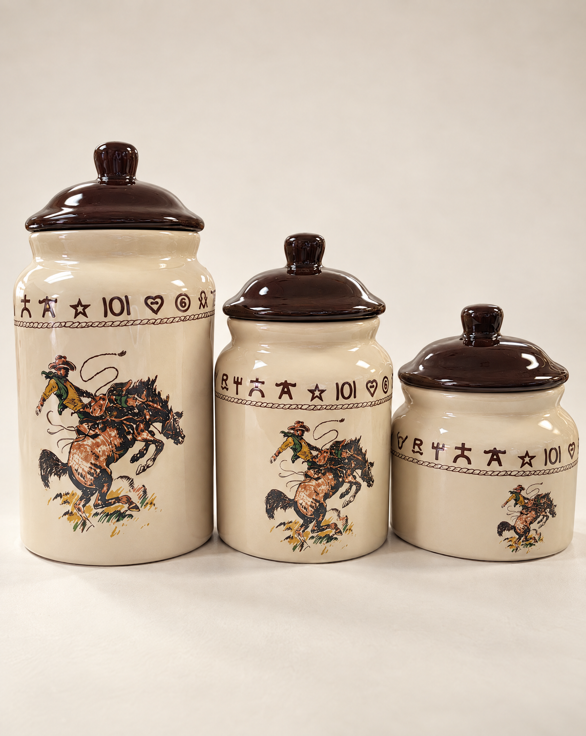 Western Bronc & Cattle Brands Ceramic Canister Set