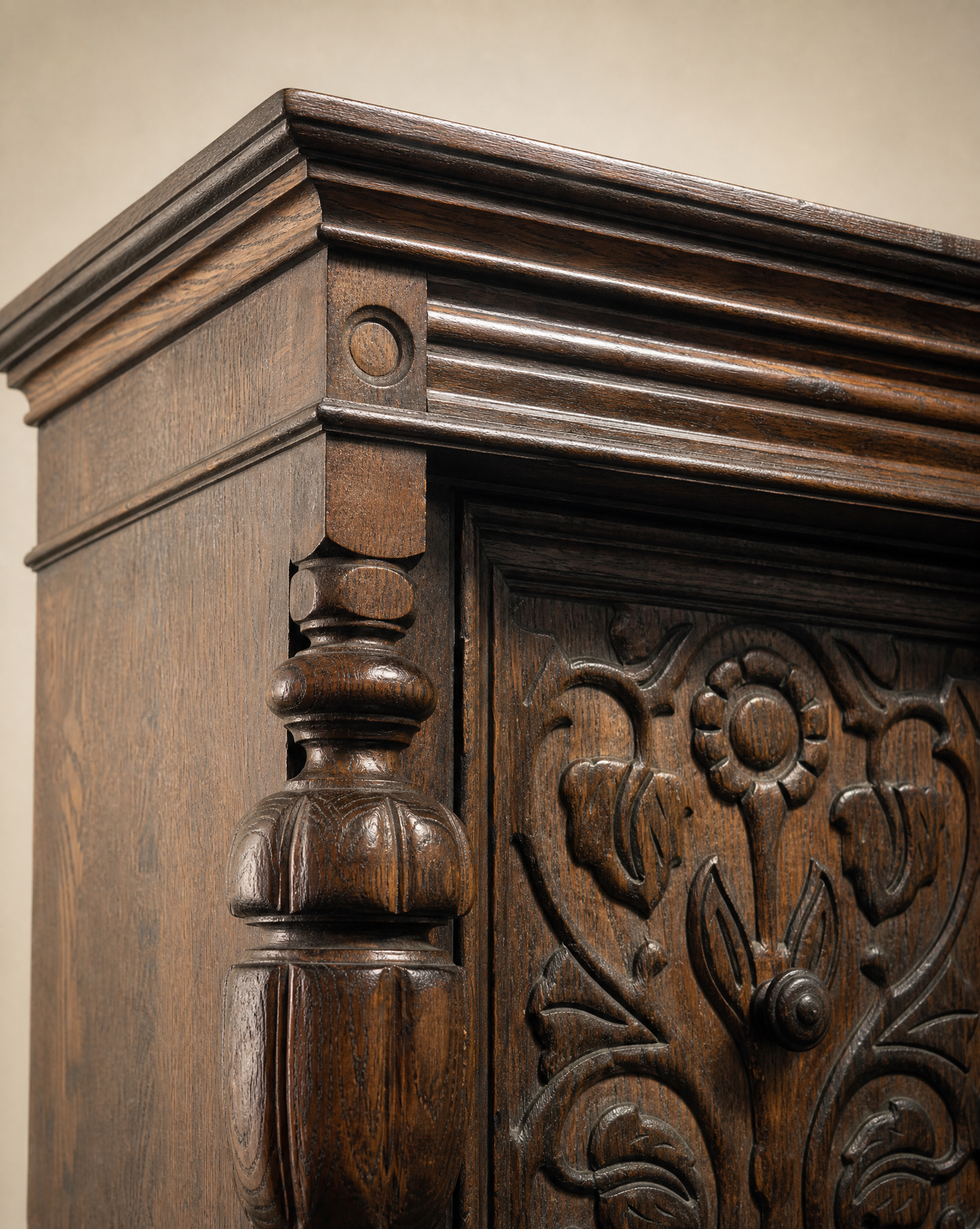 Carved Oak Jacobean Revival Cabinet