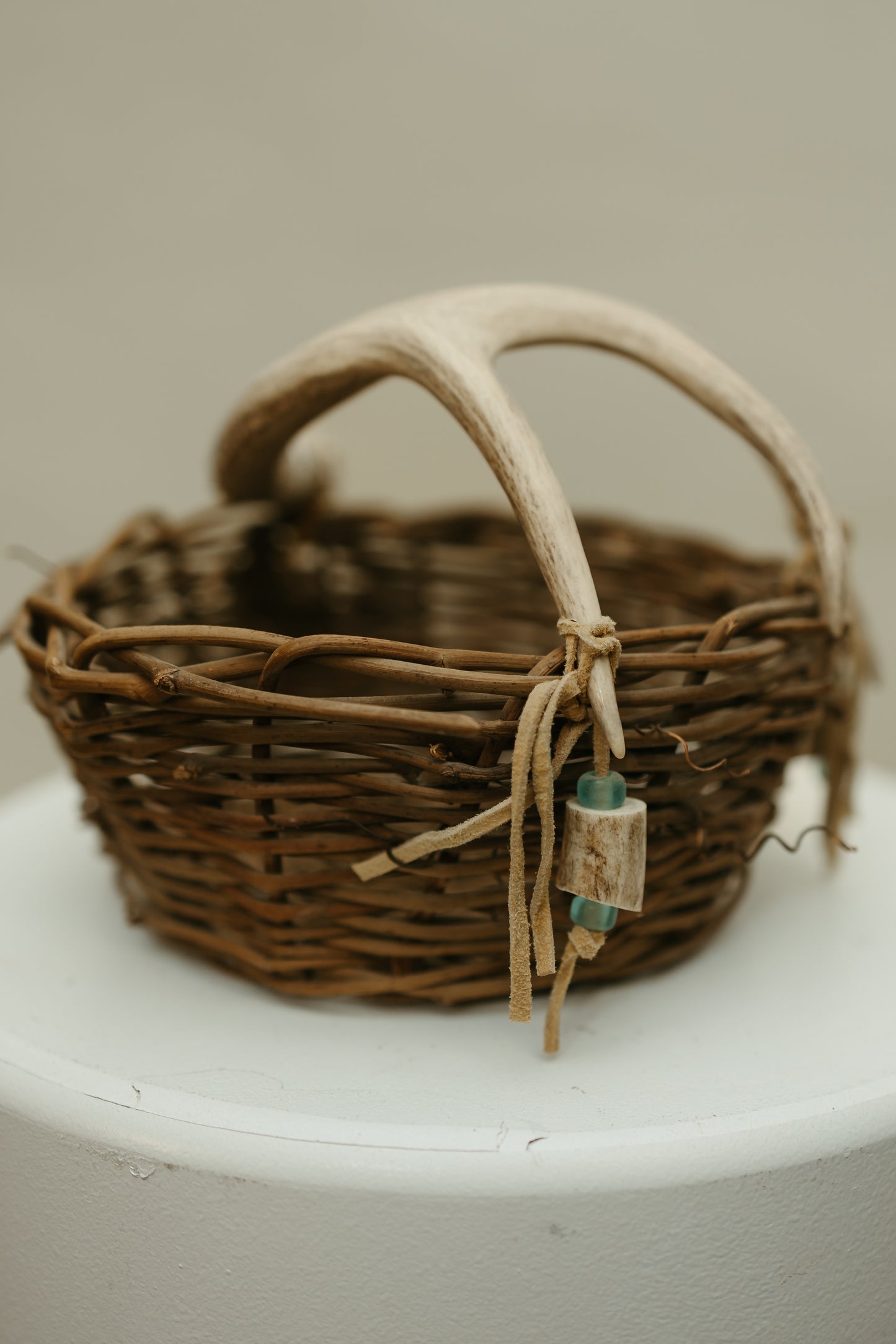 Handwoven Basket with Shed Antler Handle