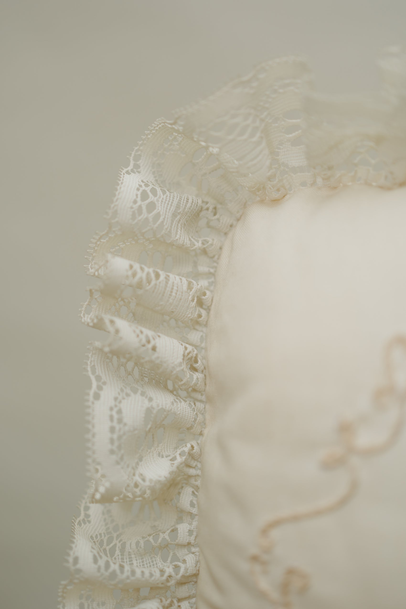 Vintage Ivory Lace & Embroidered Accent Pillow