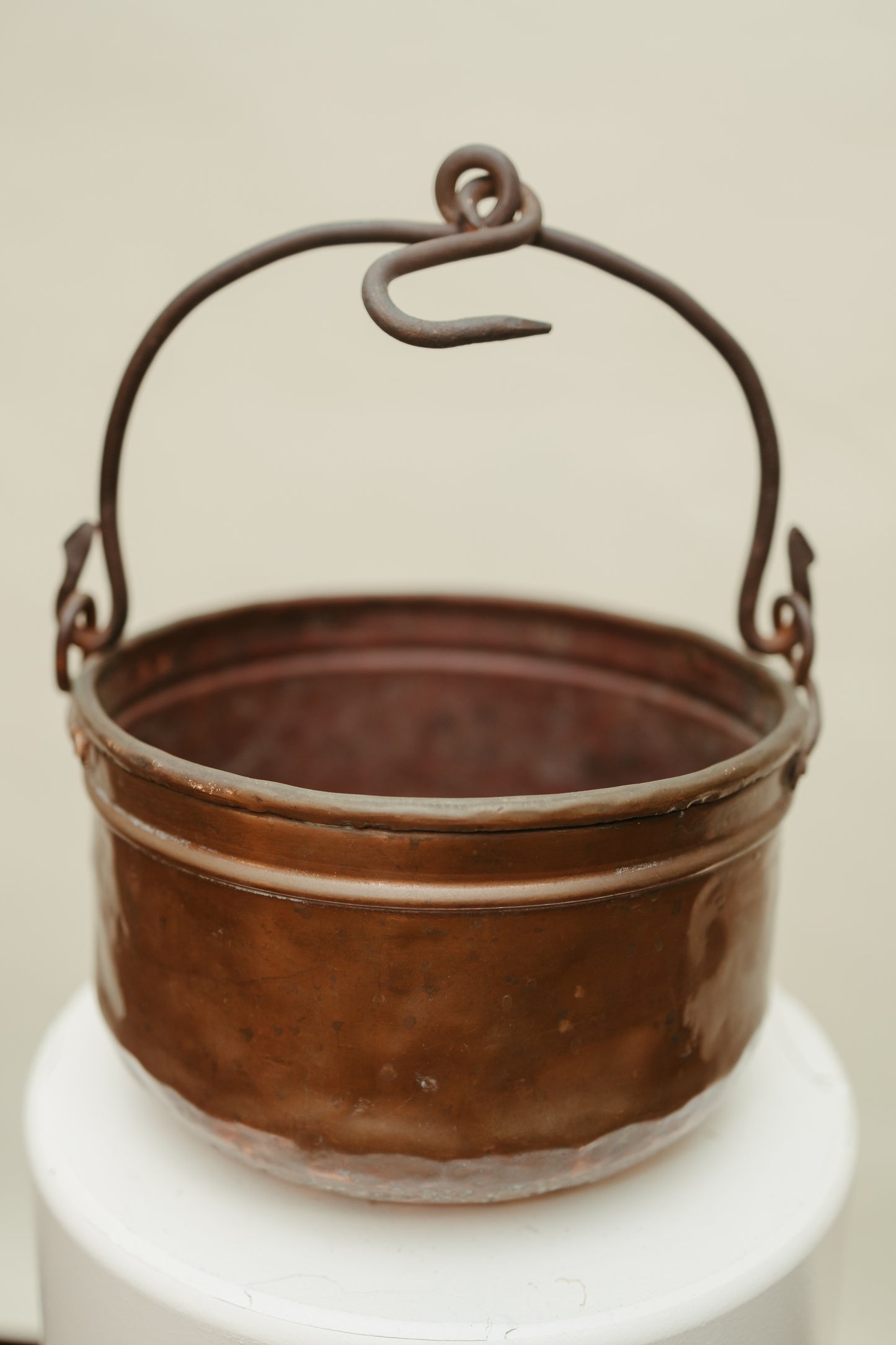 Antique Hand-Forged Copper Pot with Iron Swing Handle