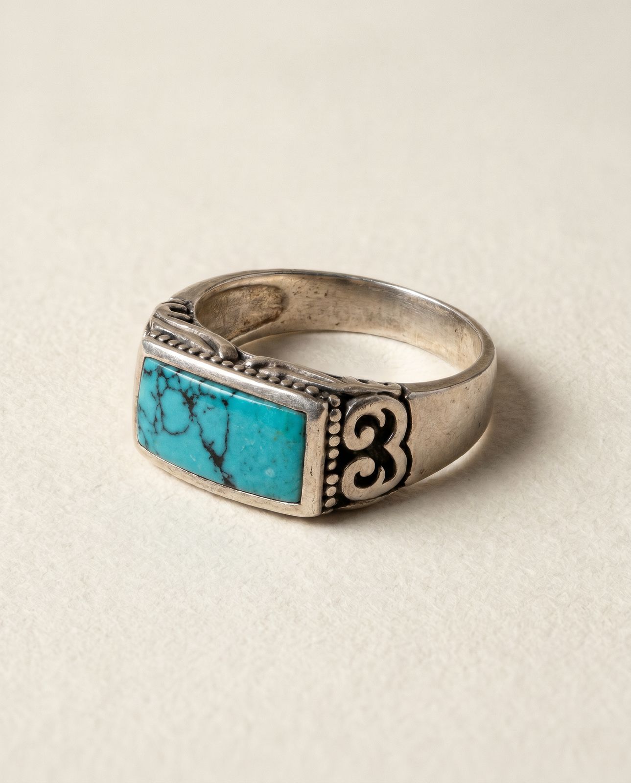 Vintage Sterling Silver Rectangular Turquoise Ring – Size 11.5