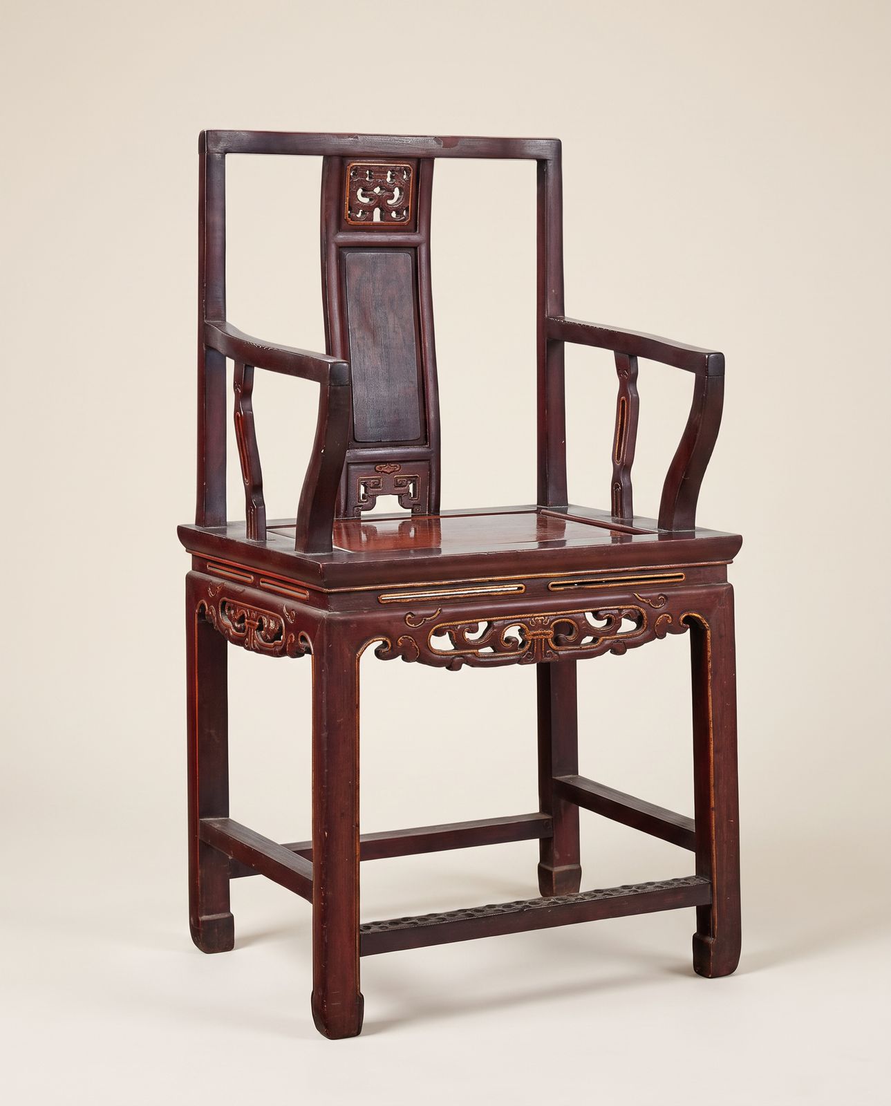 Pair of Chinese Carved Wood Armchairs