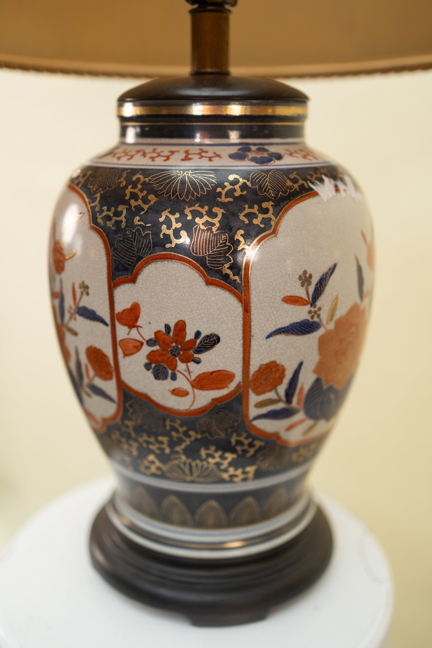 Vintage Imari-Style Porcelain Lamp — Navy, Rust & Gold Floral
