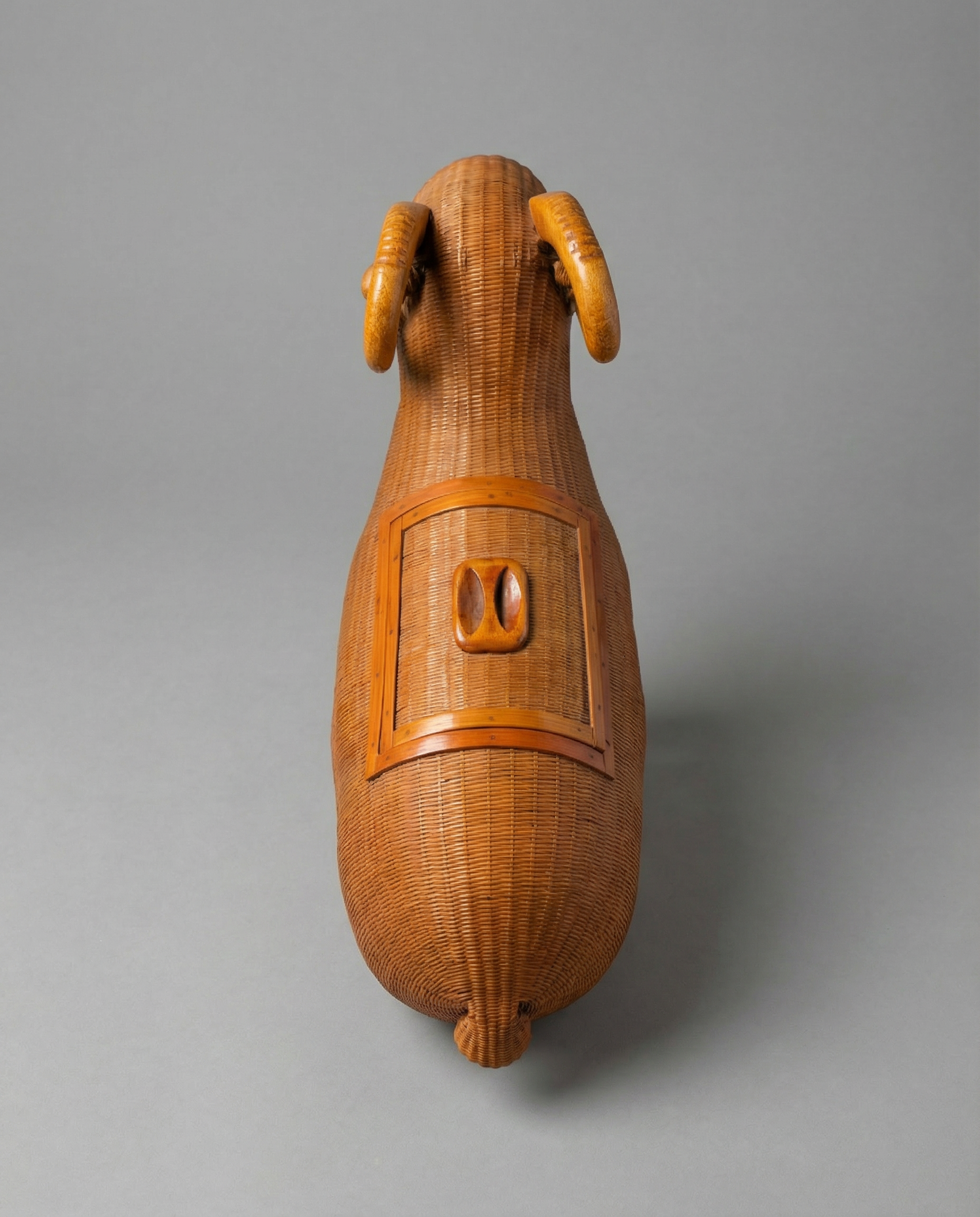 Vintage Woven Rattan Sheep Storage Figure