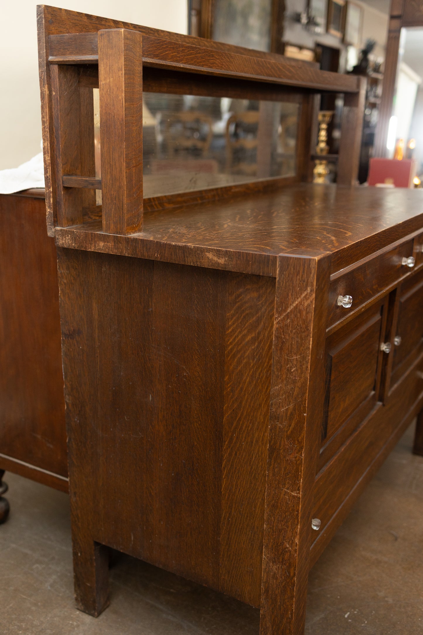 Antique Oak Sideboard with Mirror Back