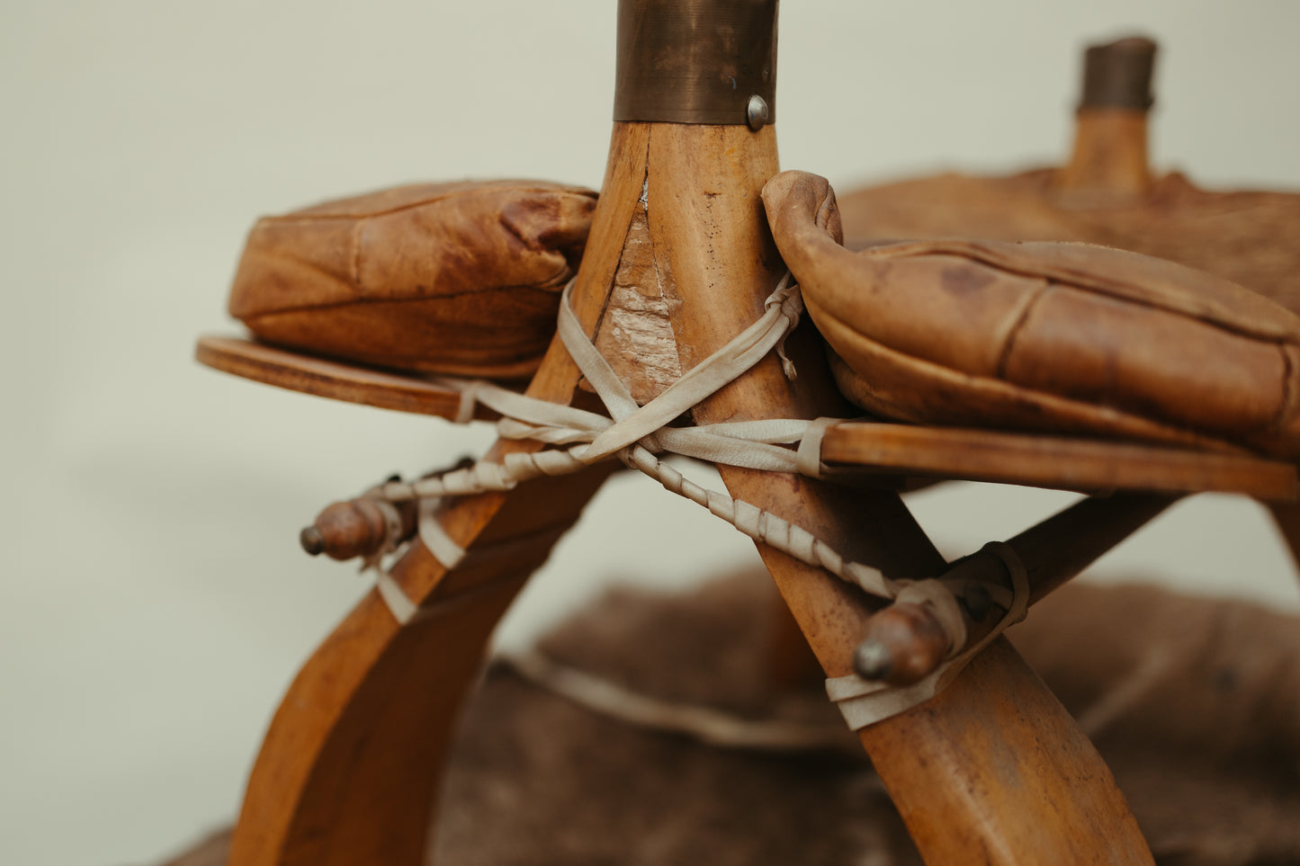 Antique Leather & Wood Camel Saddle Stool – Rare Decorative Piece