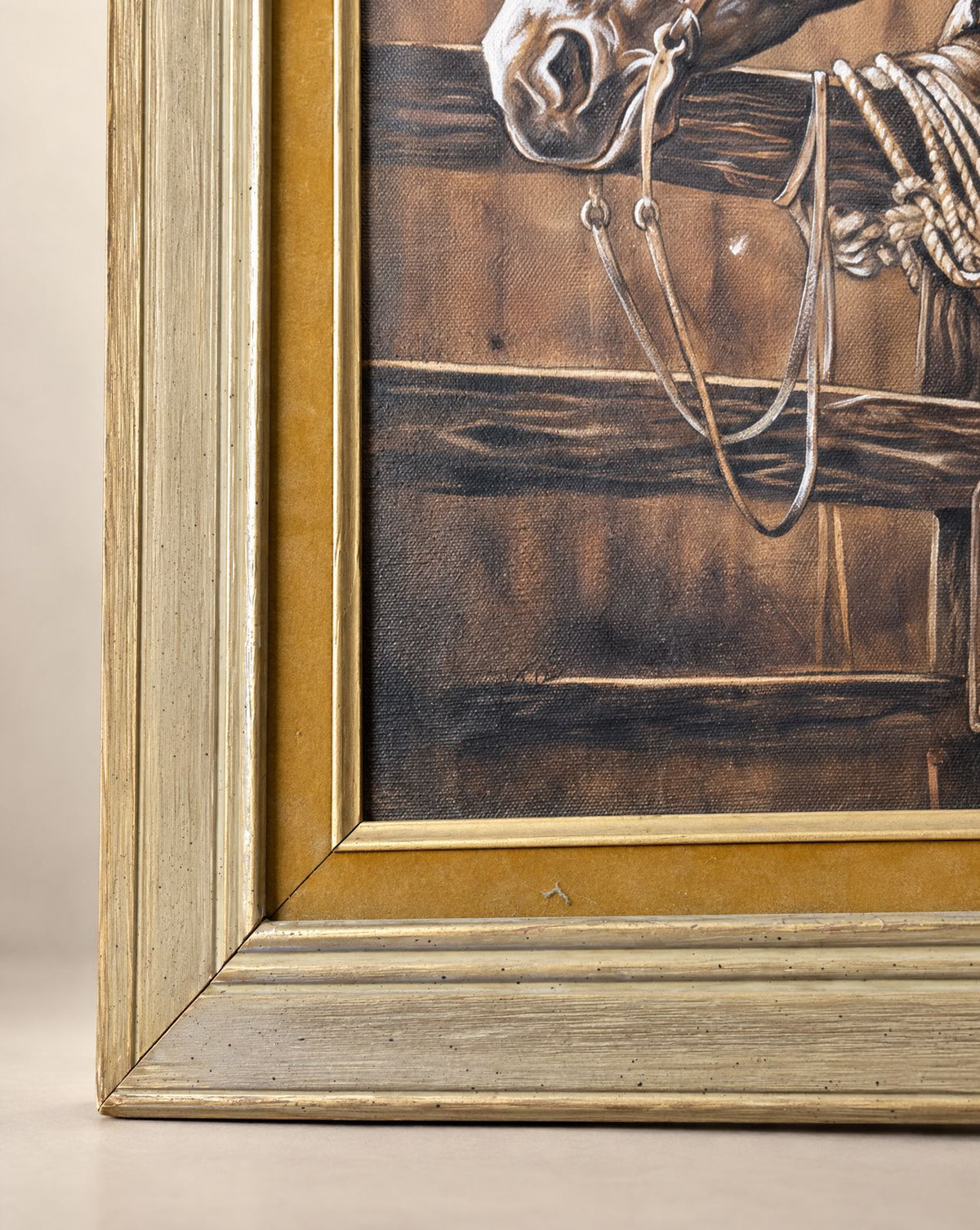 Vintage Western Cowboy & Horse Framed Canvas Print - 22" W x 26" L