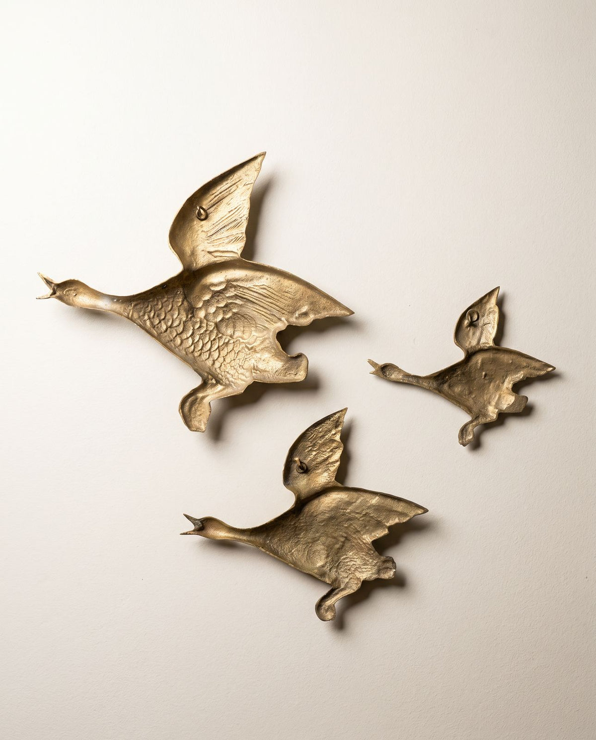 Set of Three Vintage Brass Flying Geese Wall Hangings