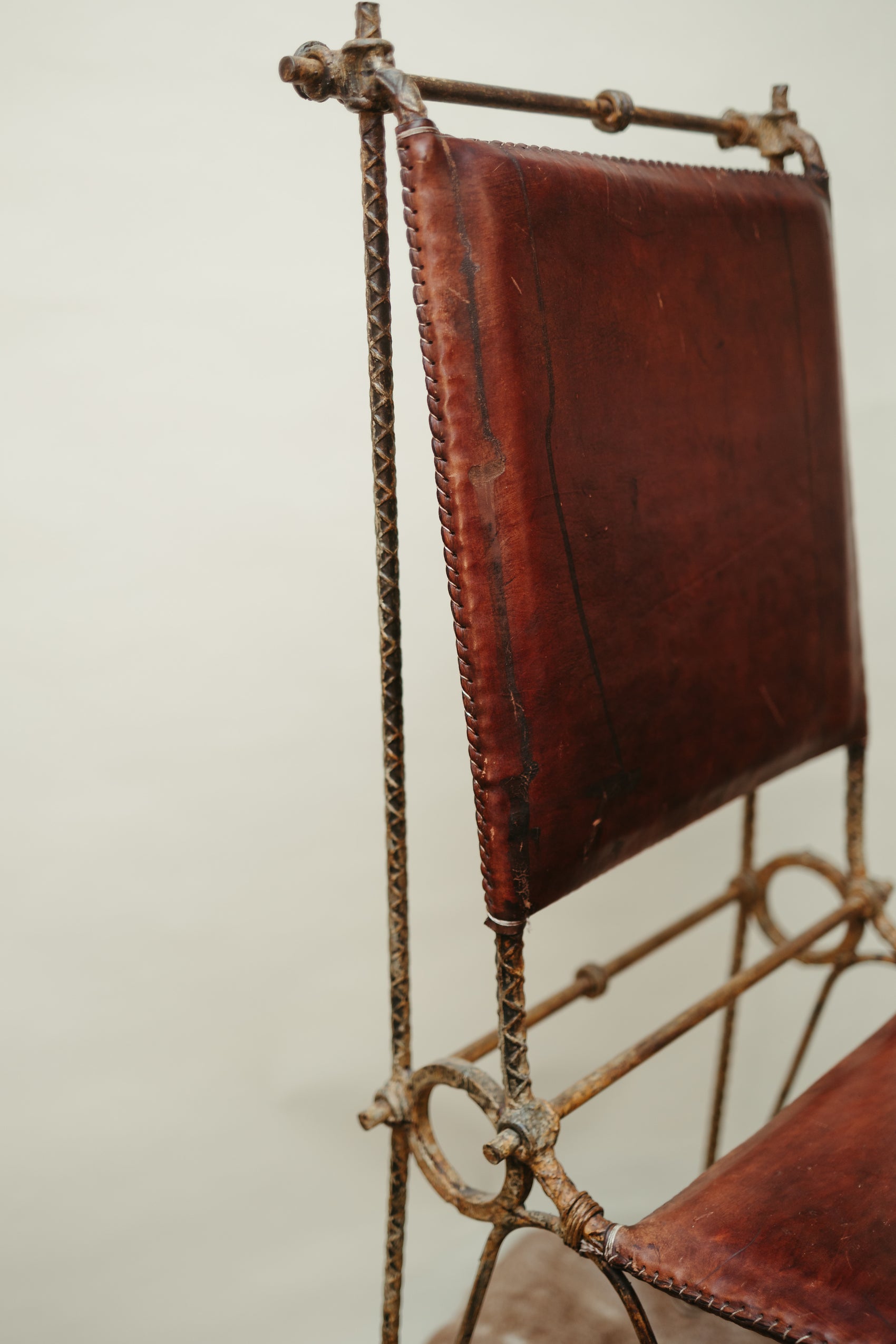 Vintage Iron & Leather Campaign-Style Chair