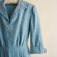 Vintage Blue Gingham Shirt Dress with Pink Button Details - M