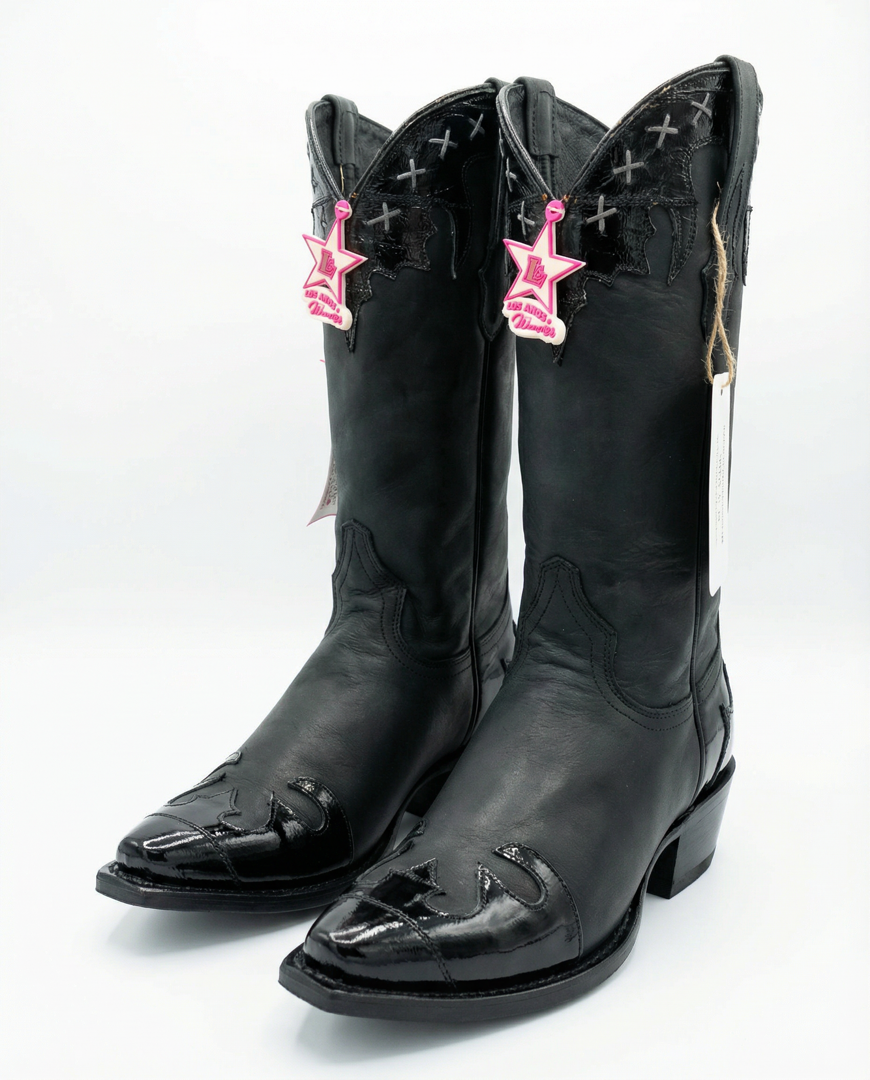 Los Altos Black Leather Western Boots with Eel Trim (Women’s 8)