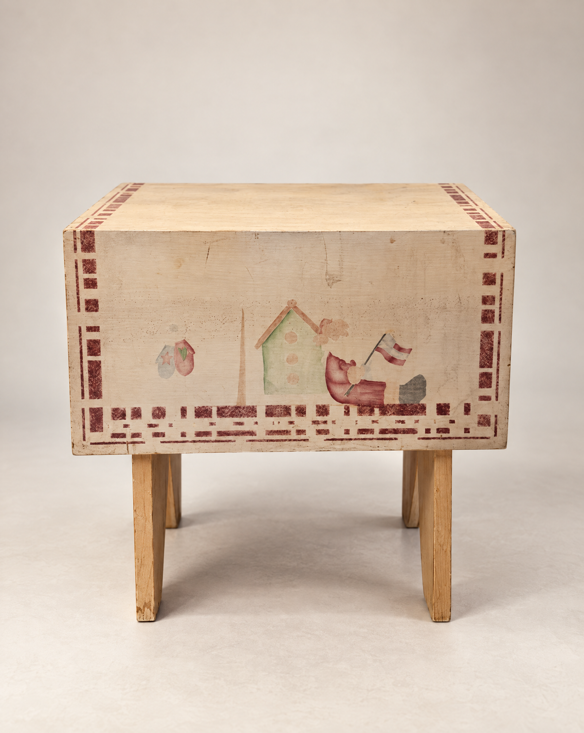 Vintage Hand-Painted Folk Art Wooden Stool