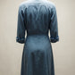 Vintage Blue Gingham Shirt Dress with Pink Button Details - M