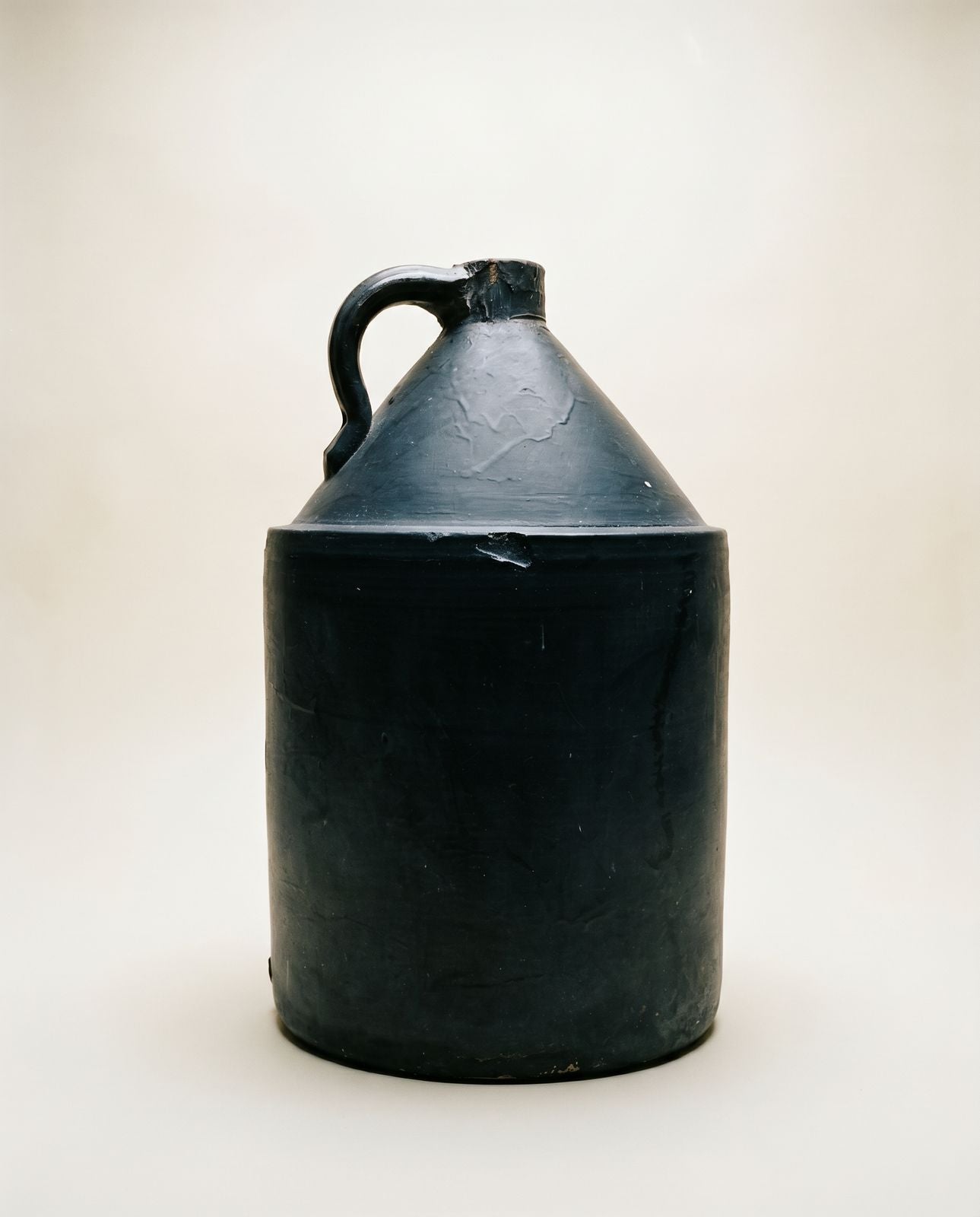 Antique Primitive Black Pottery Jug – Handled Stoneware Crock Vessel