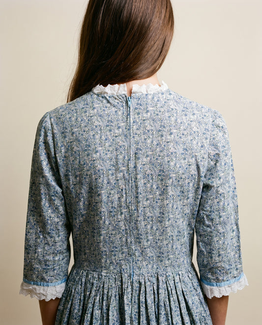 Vintage Blue Floral Prairie Maxi Dress