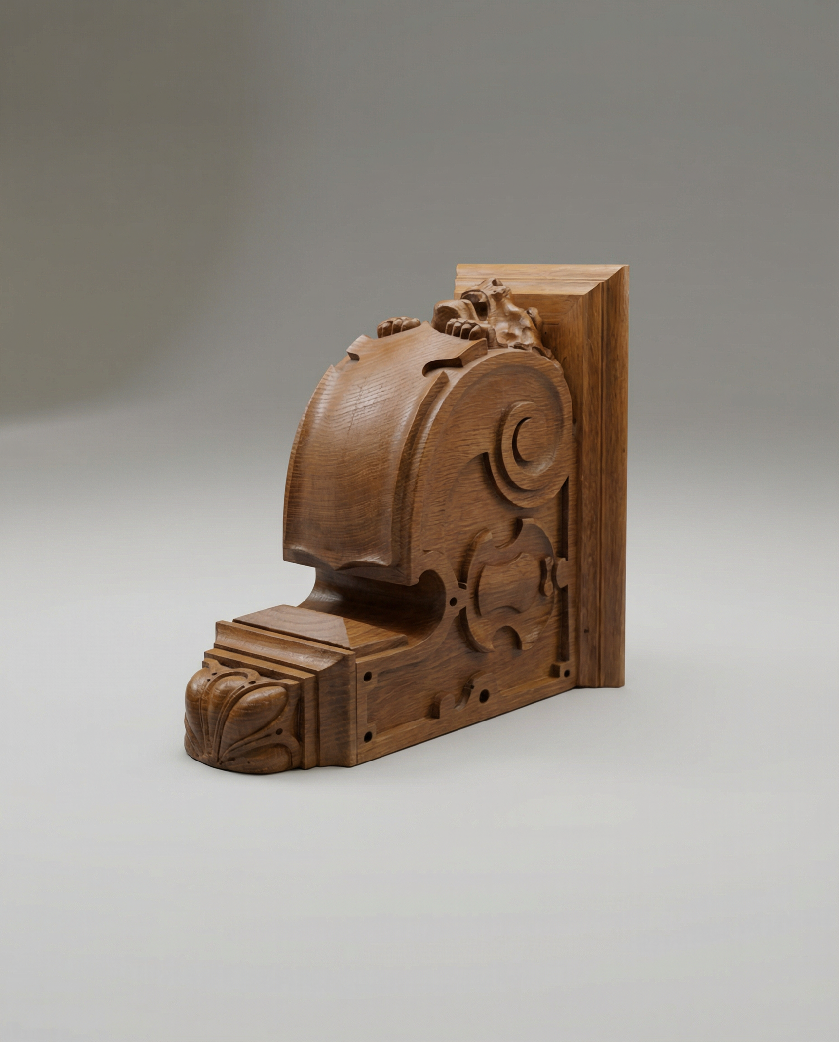 Pair of Antique Victorian Oak Lion Head Corbels (c. 1885–1910)