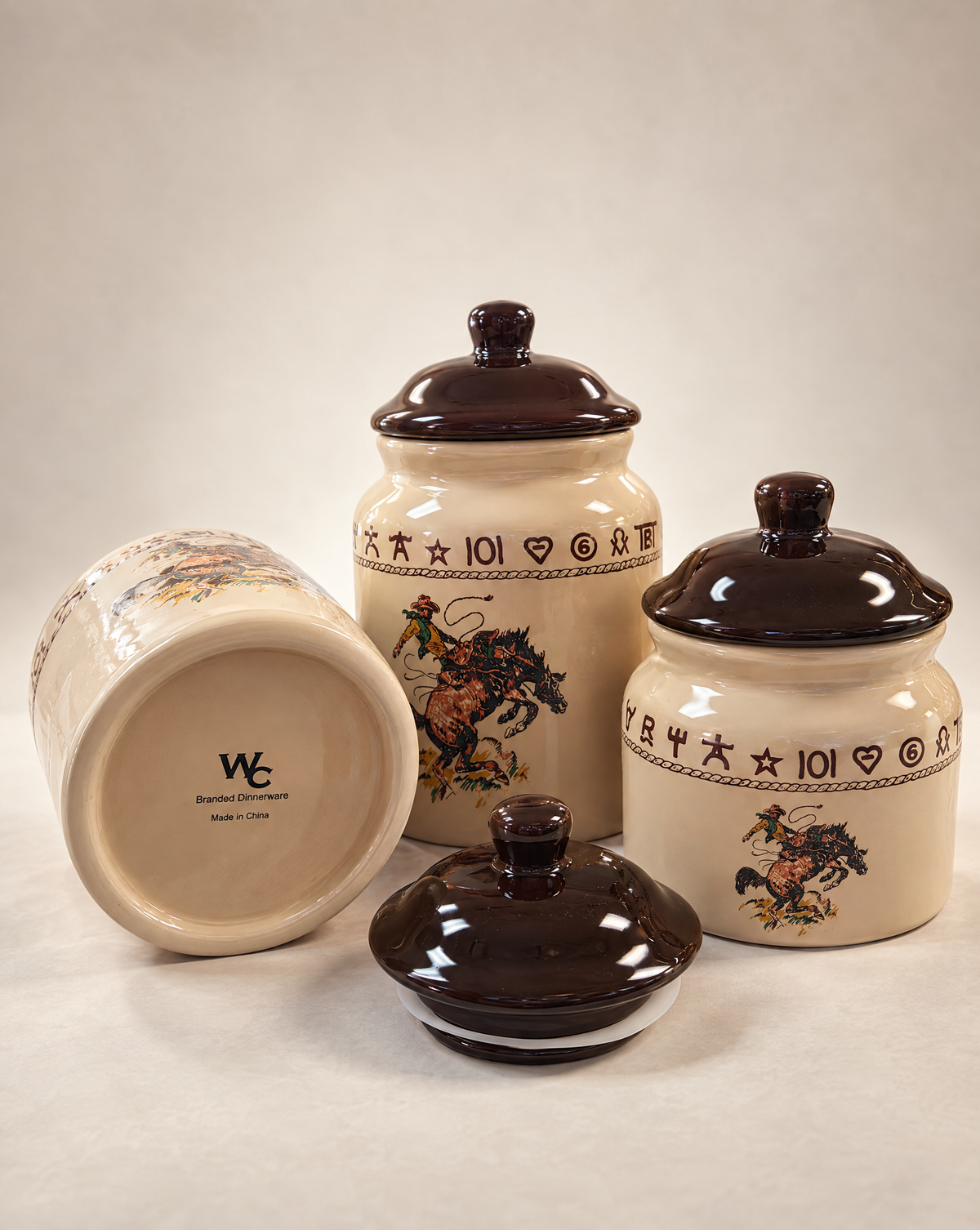 Western Bronc & Cattle Brands Ceramic Canister Set