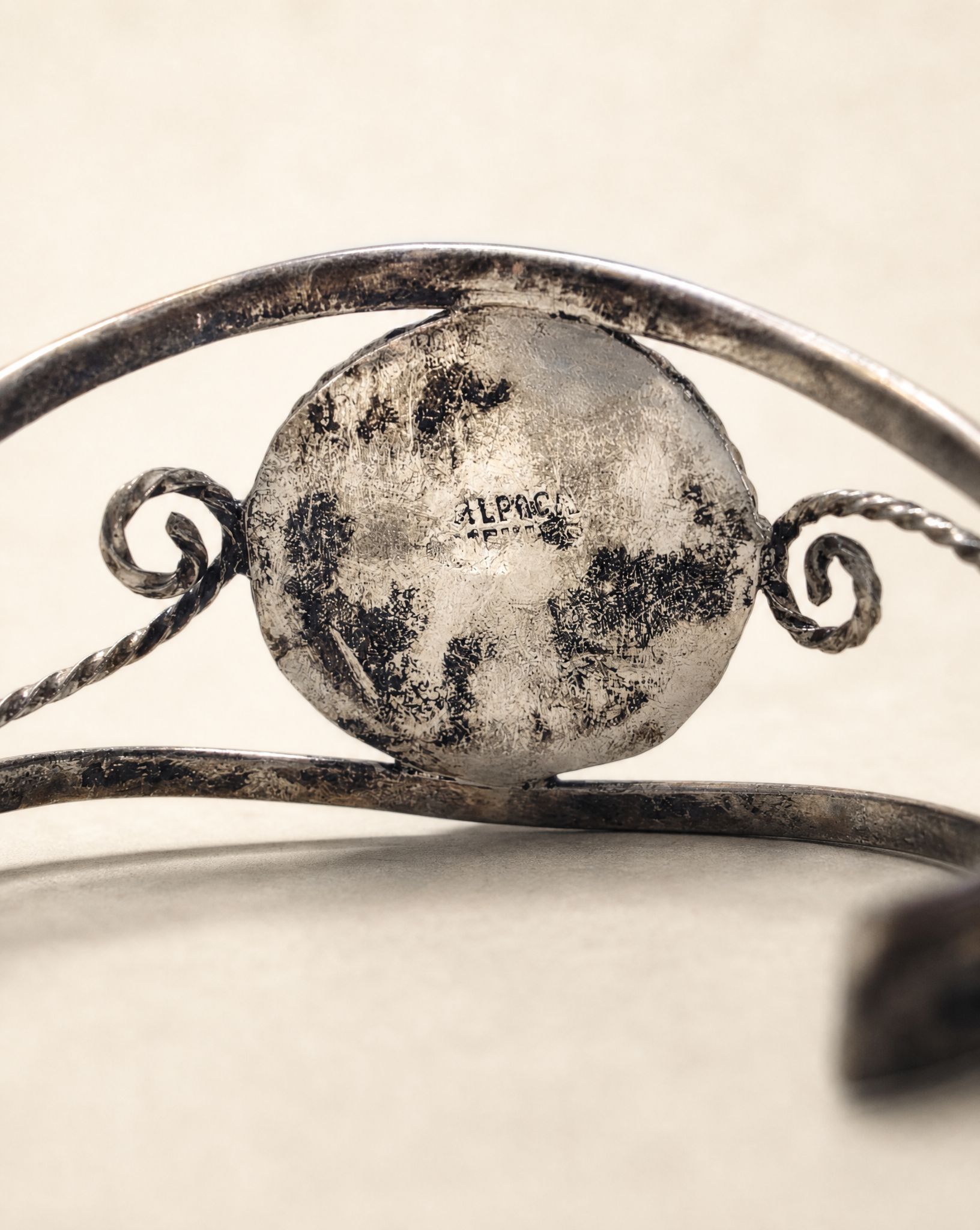 Vintage Mexican Alpaca Silver Cuff Bracelet with Lapis & Mother-of-Pearl Floral Inlay