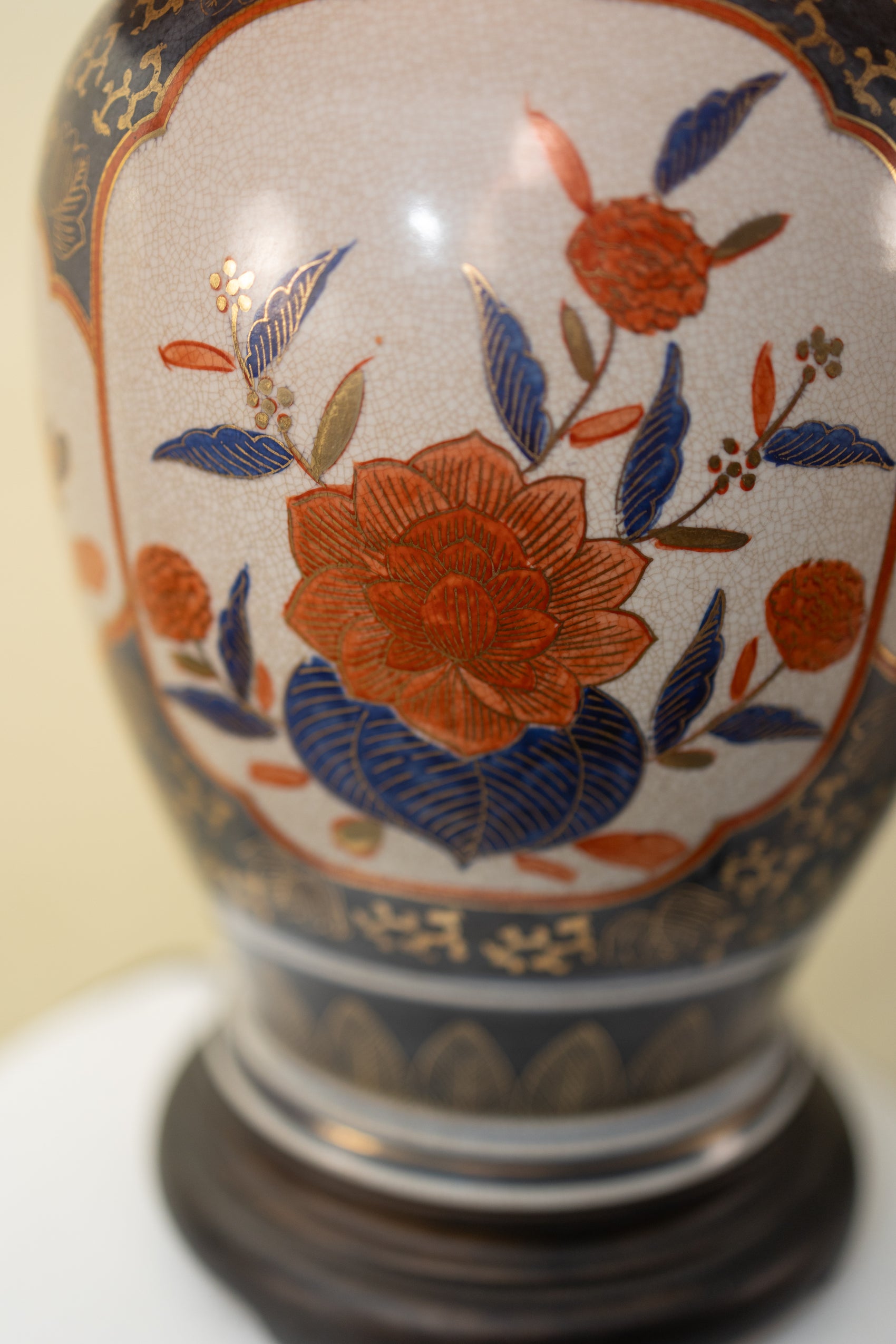 Vintage Imari-Style Porcelain Lamp — Navy, Rust & Gold Floral