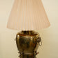 Vintage Brass Samovar-Style Lamp w/ Pleated Linen Shade