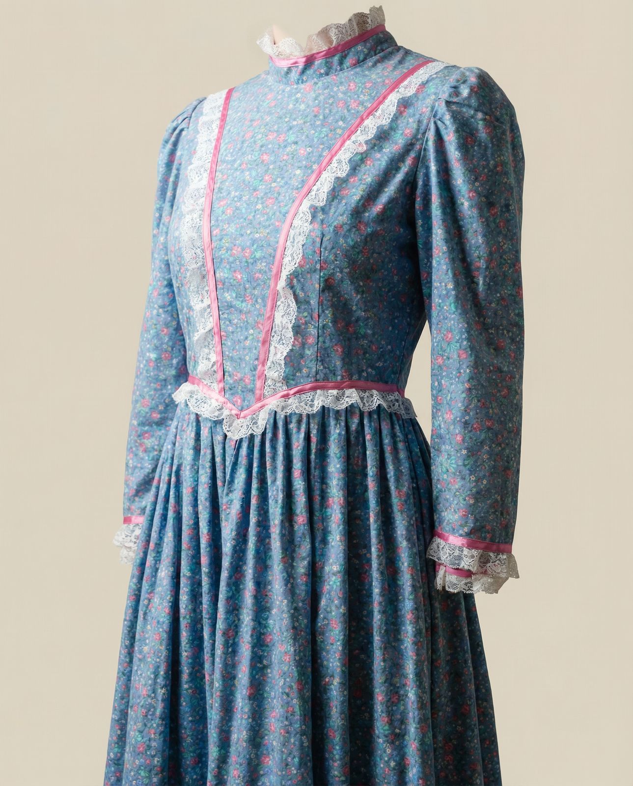 Vintage Victorian Prairie Lace Trim Maxi Dress