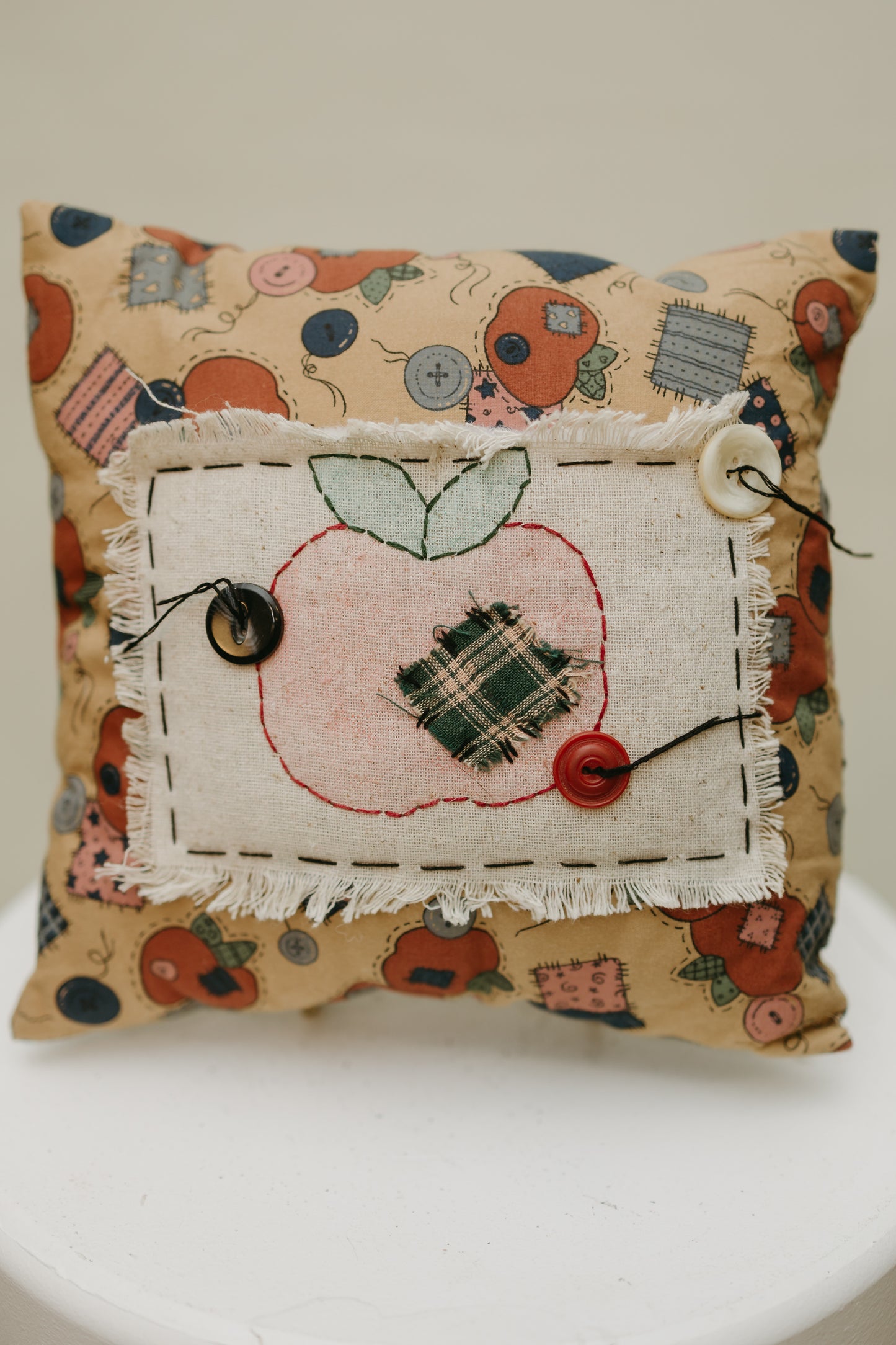 Handmade Folk Apple Patch Pillow