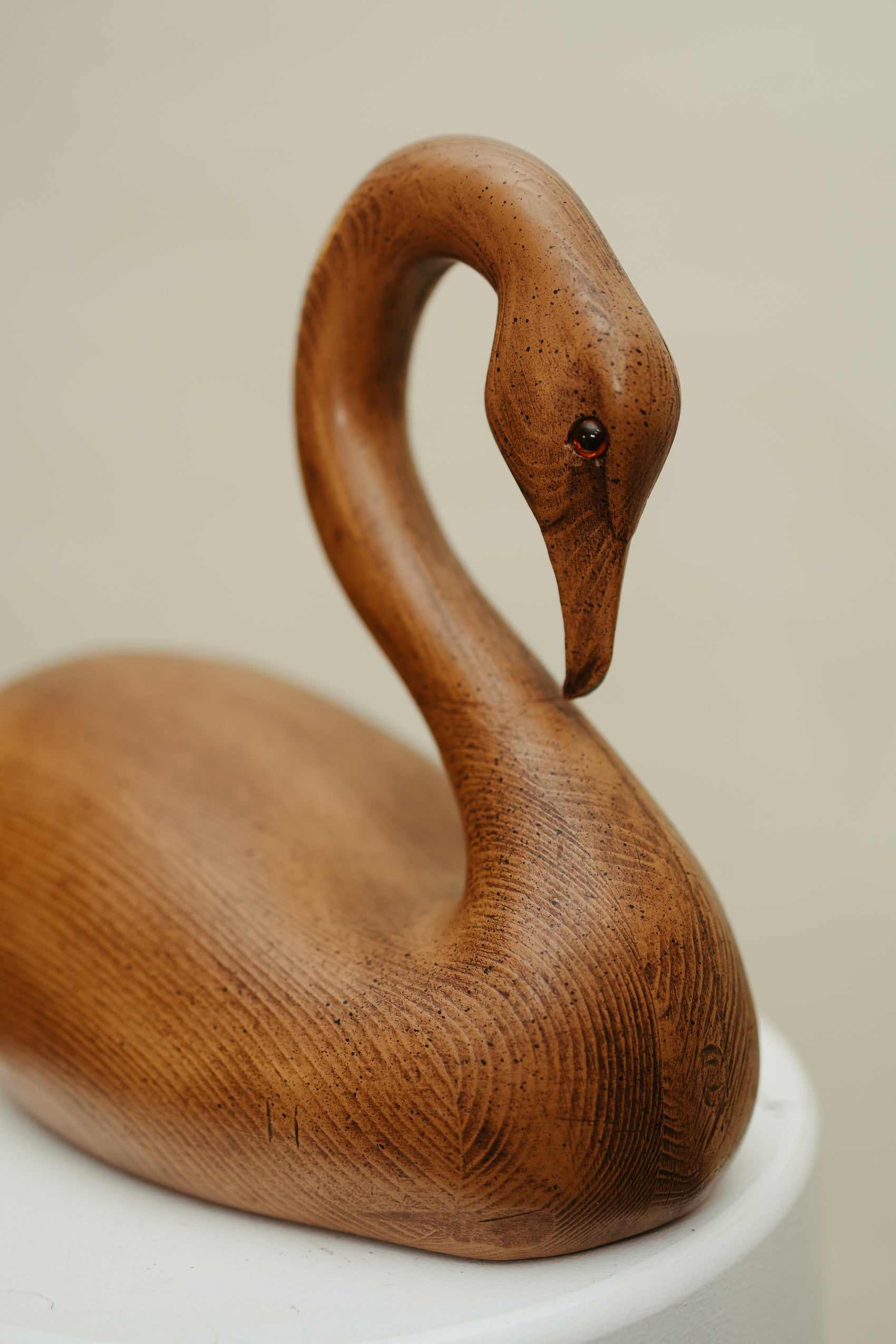 Vintage Hand-Carved Wooden Swan Sculpture