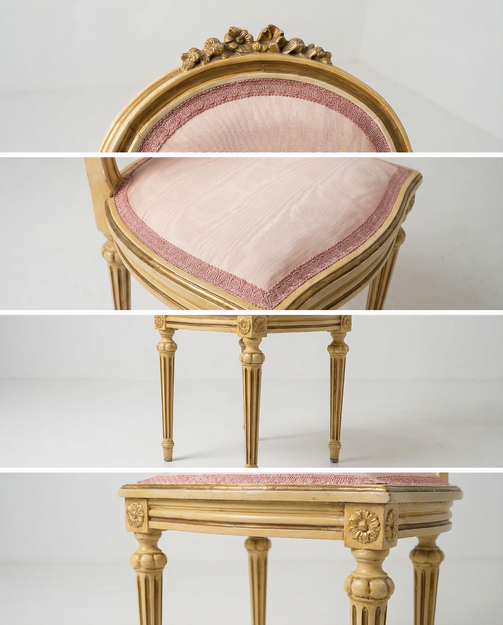 Vintage French Provincial Upholstered Vanity Chair, c. 1940s–1950s