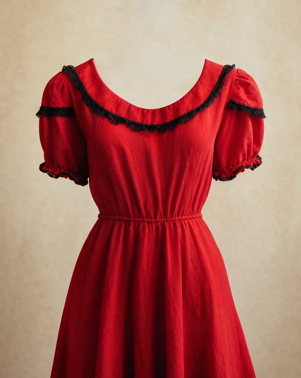 Vintage Red Puff Sleeve Party Dress – Size XS/S