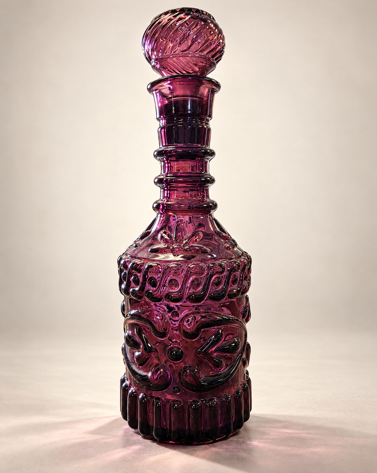 Vintage 1967 Jim Beam Amethyst Glass Decanter with Stopper