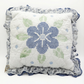 Vintage Cross-Stitched Floral Pillow with Lace Ruffle Trim