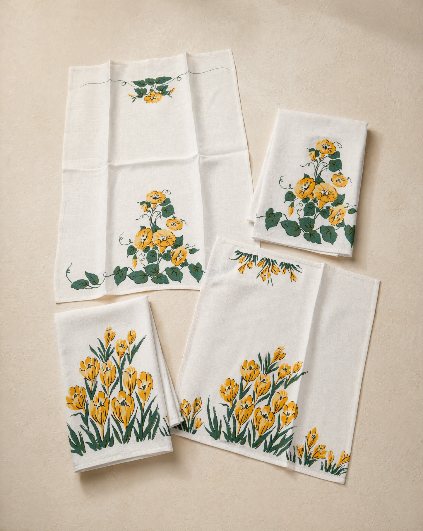 Vintage Floral Print Linen Tea Towels – Set of 2