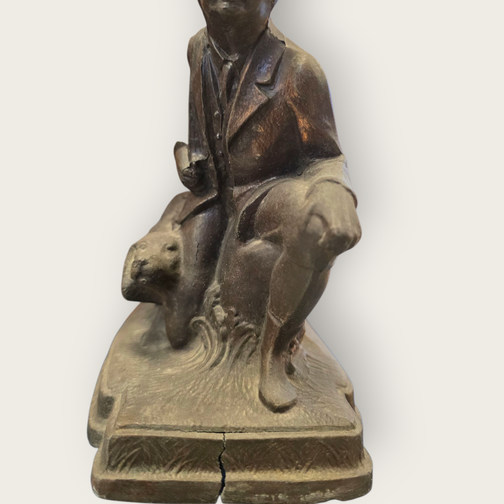 Vintage Hunter & Dog Table Lamp — Cast Metal Sculptural Base