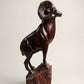 Hand-Carved Ram Sculpture on Natural Wood Base