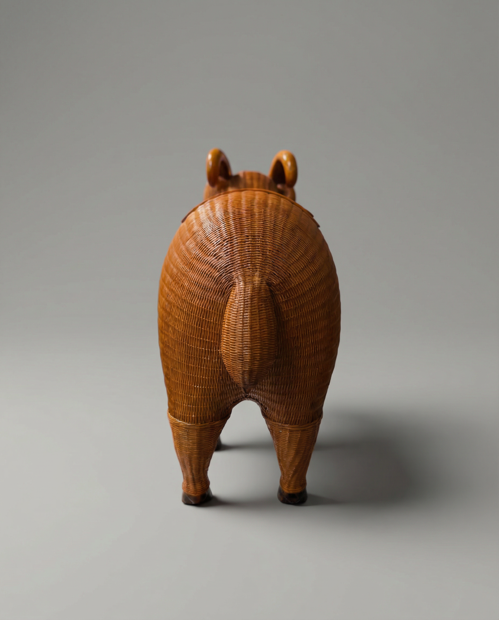 Vintage Woven Rattan Sheep Storage Figure