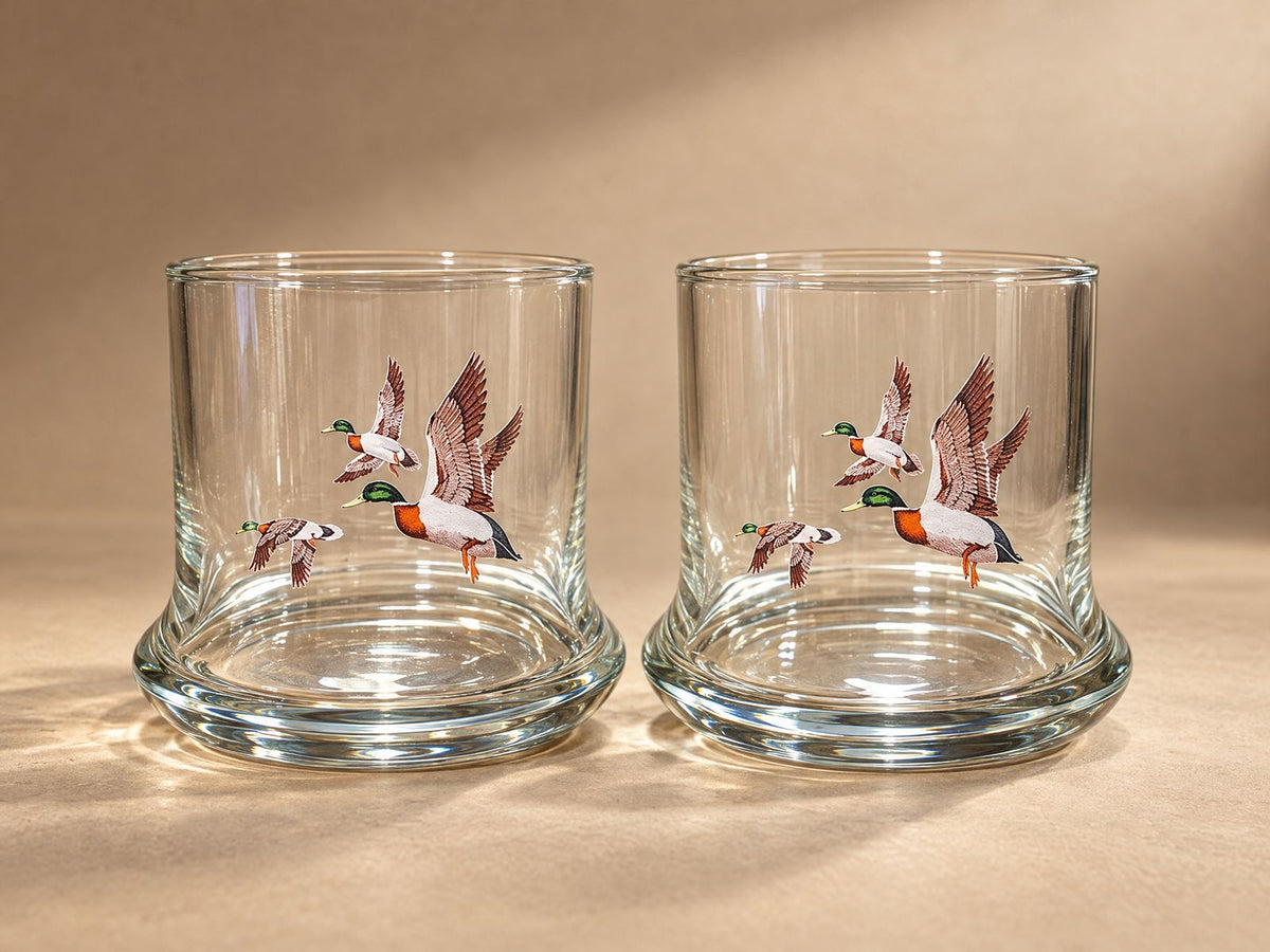 Vintage Flying Mallard Duck Rocks Glasses – Pair