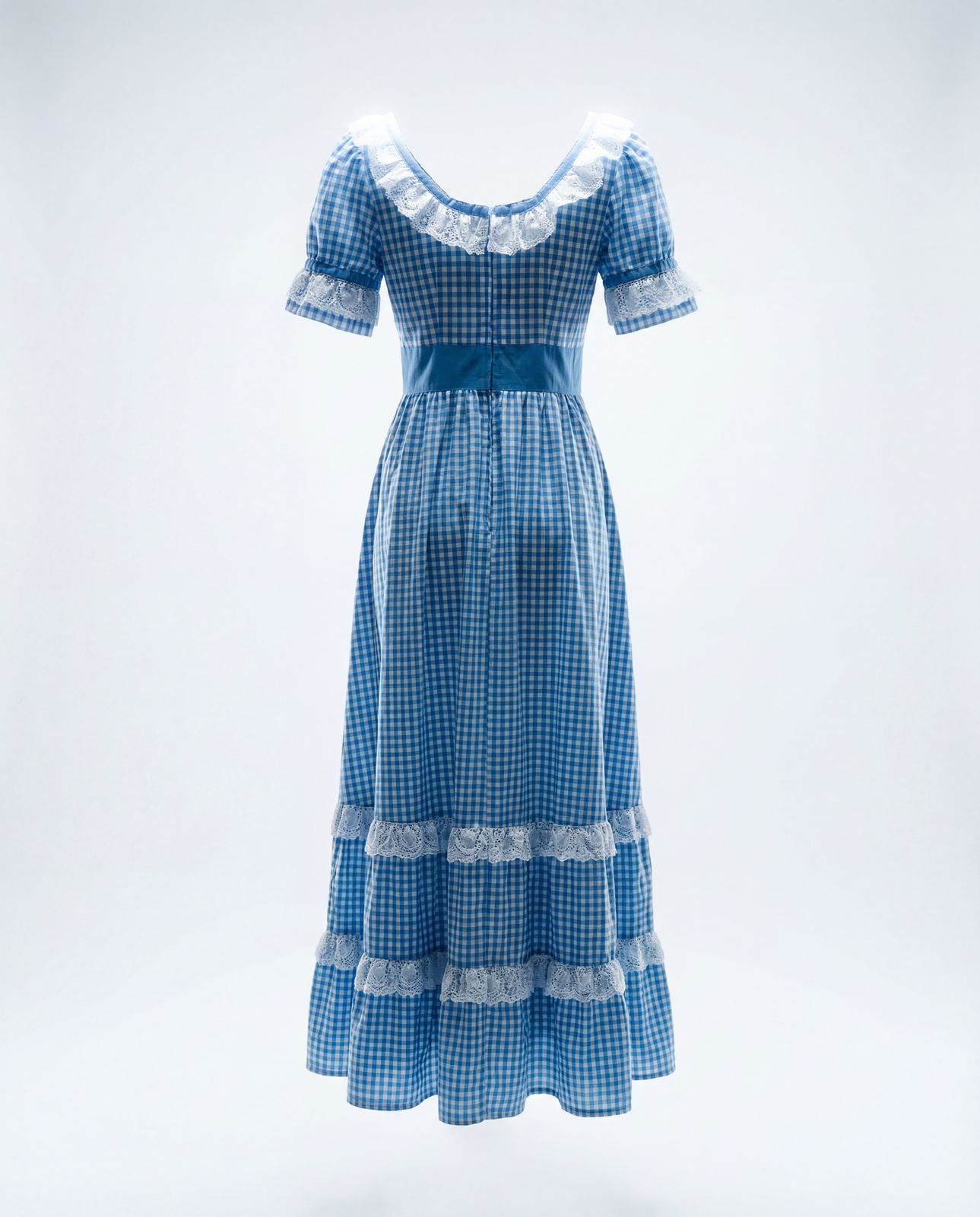 Vintage Prairie Gingham Lace Trim Maxi Dress