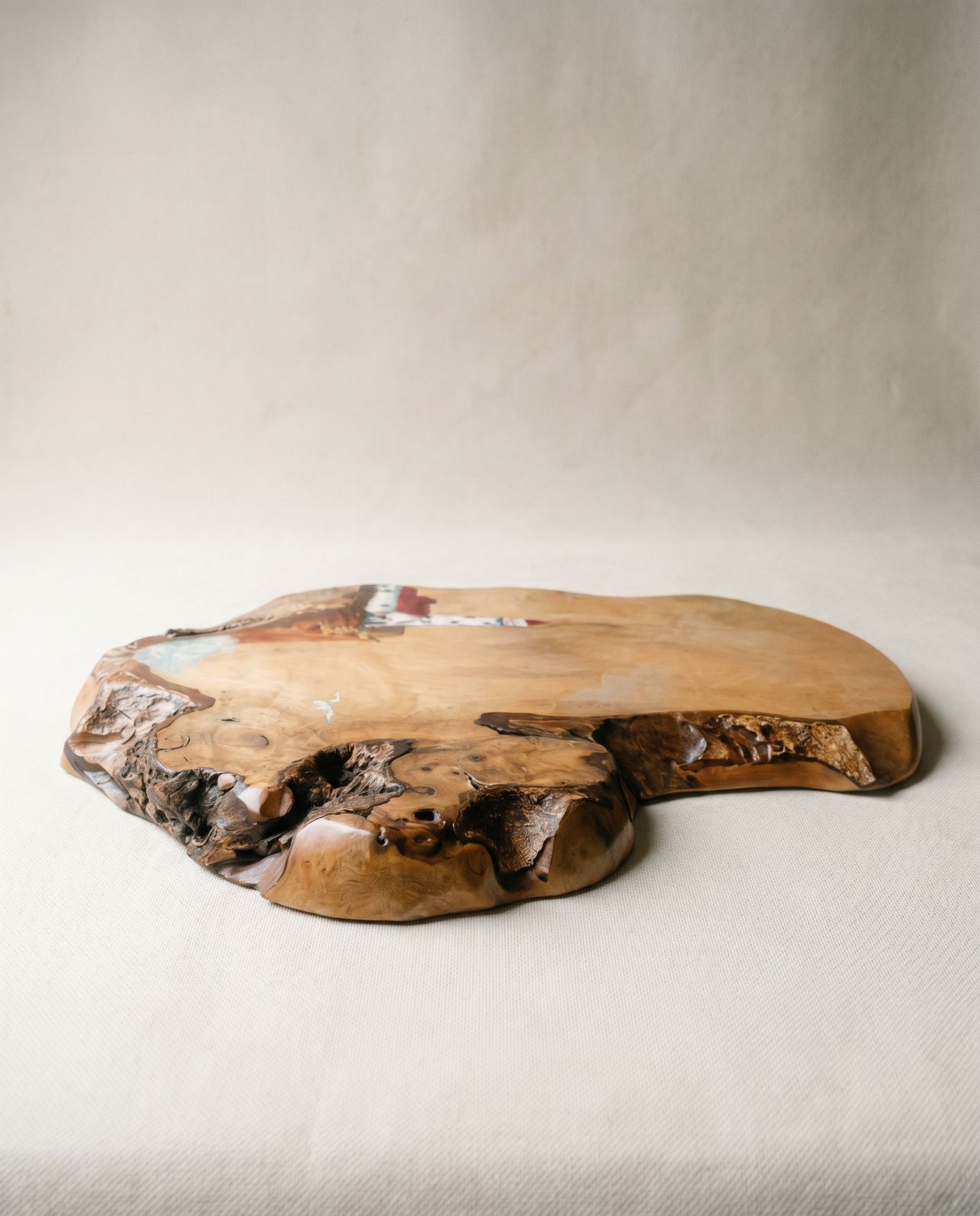 Hand-Painted Live Edge Wood Slab Wall Art – Lighthouse Coastal Scene